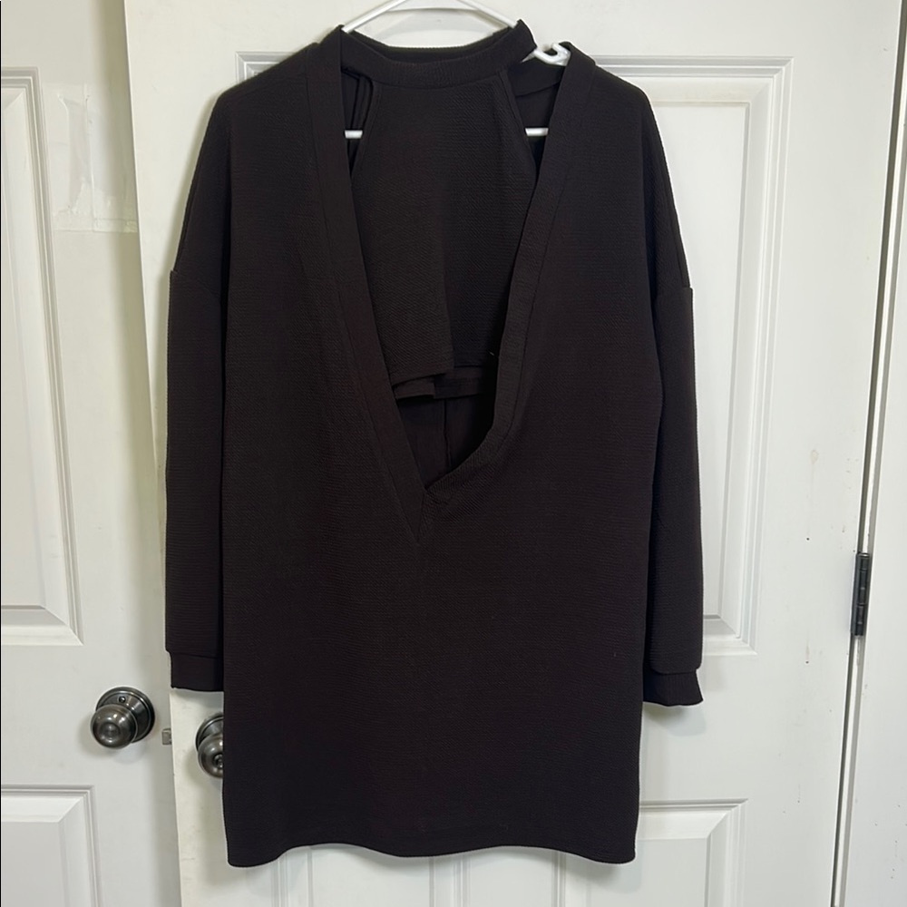 SHEIN Deep V-Neck Long Sleeve dress with halter crop tank top size medium brown